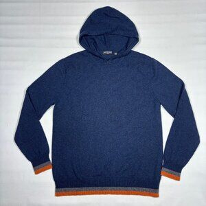 Saks Fifth Avenue Blue Wool Cashmere Pullover Hoodie w/ Striped Trim Mens S/M*